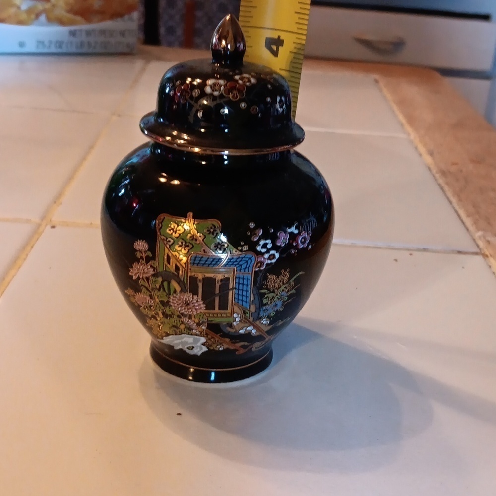 Vintage Japan black gold vase